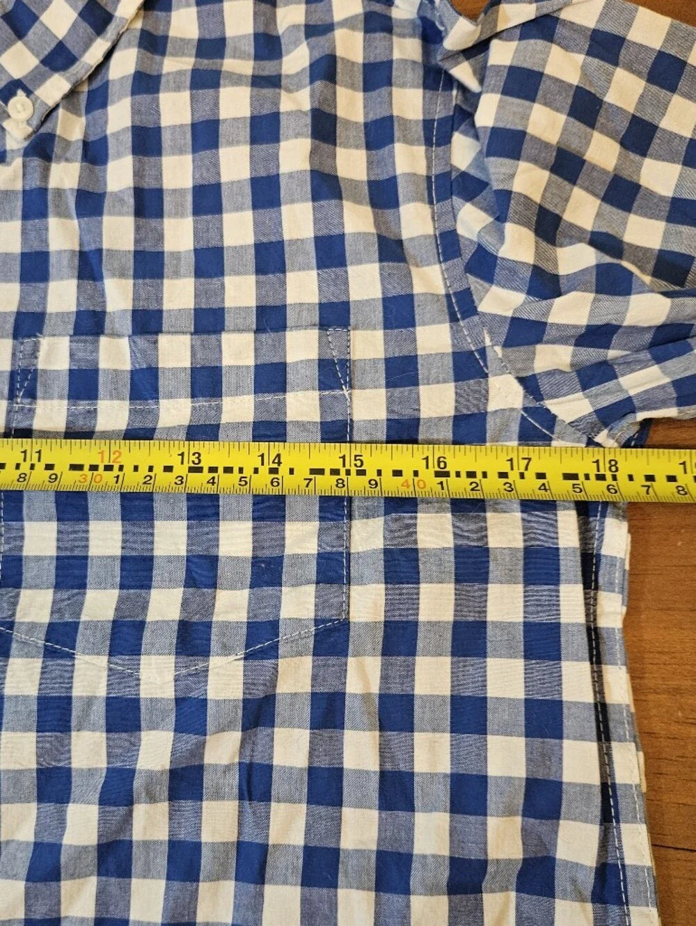 Old Navy Boys Classic Shirt Button Up Long Sleeve Blue Checkered Youth XL 14/16